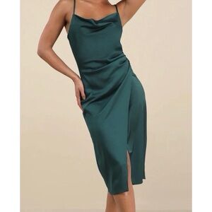 Lulus Emerald Green Satin Sleeveless MIDI  Dress Party Size XL